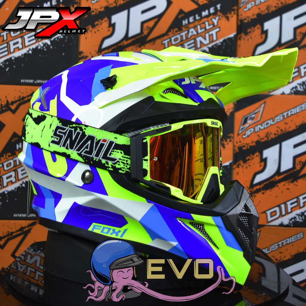 HELM JPX CROSS_FOX1 SERI X29 - FLUO YELLOW GLOSS + GOOGLE SNAIL (ONGKIR 2 KG) HELM JPX TERBARU