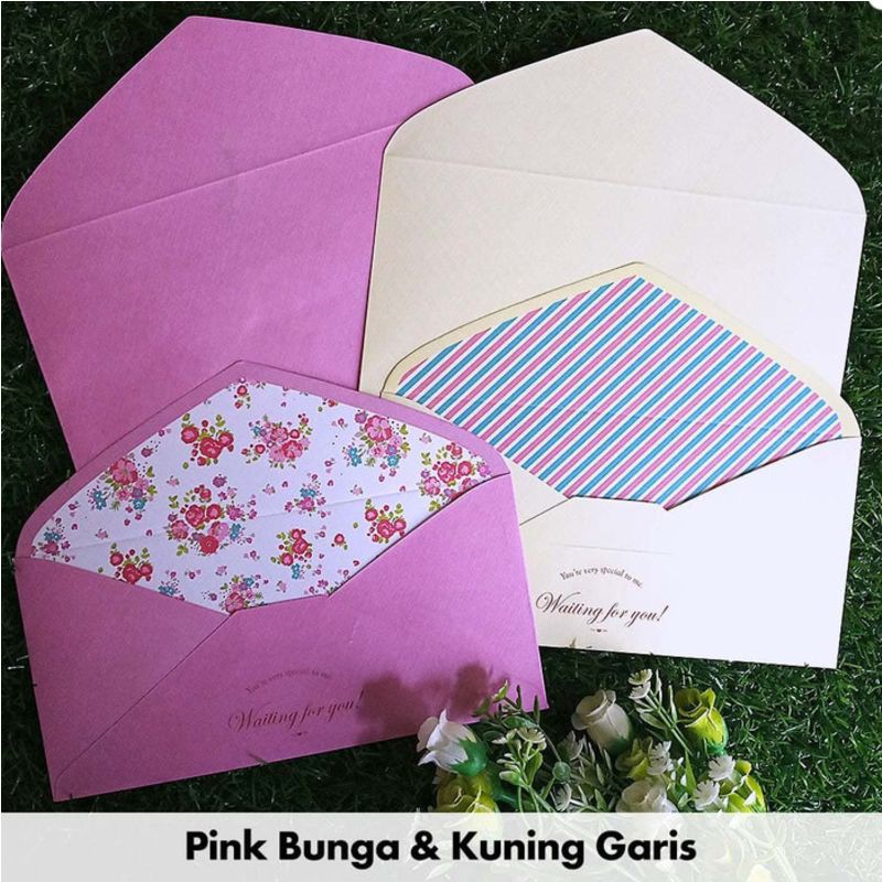 

Amplop Surat / Kartu Ucapan / Wedding - Pink Bunga & Kuning Garis