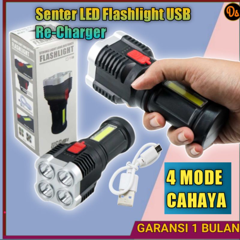 PROMO Senter LED Flashlight USB Rechargeable 4 XPE + COB senter cas lampu senter led senter charger senter emergency lampu senter cas senter usb charger senter led usb senter led charger usb senter led super terang charger senter led original 7CFL04BK