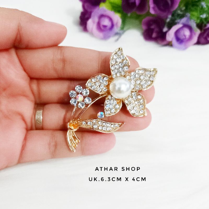 Athar shop COD Bros mutiara kristal fashion korea aksesoris fashion pin bros tuspin-Bunga 010 gold