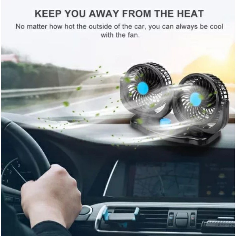 Kipas angin mobil penyejuk pendingin ac portable dashboard double baling 6inc 360 degree putaran