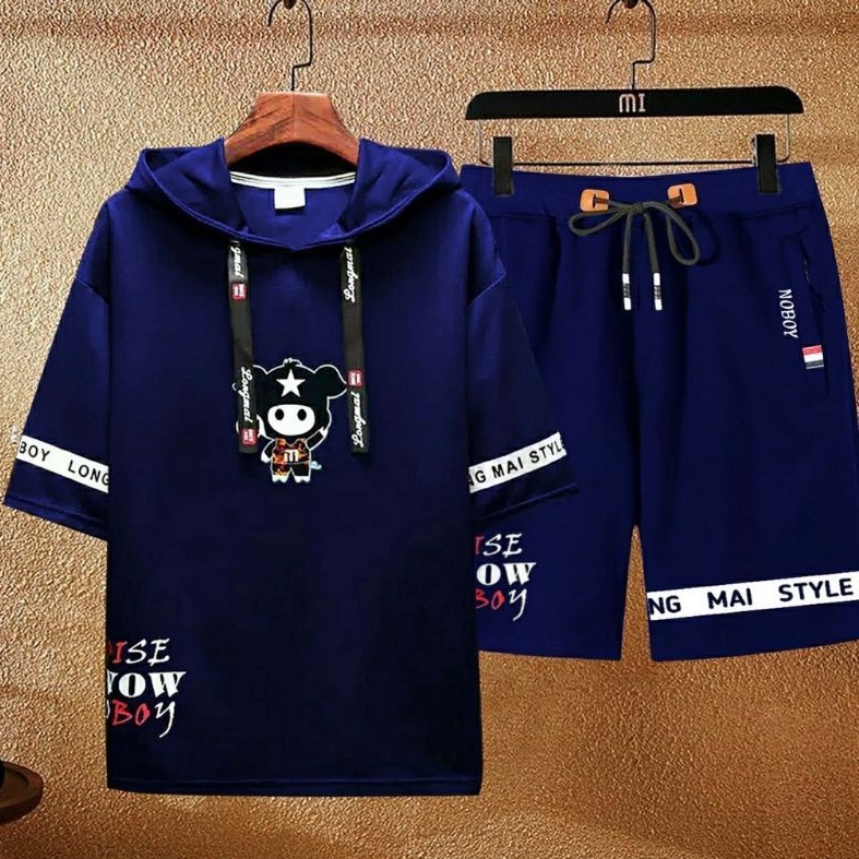 N_S Stelan Pria/Wanita 1Set Distro Baju Hoodie+Celana Pendek MI BOY-V2