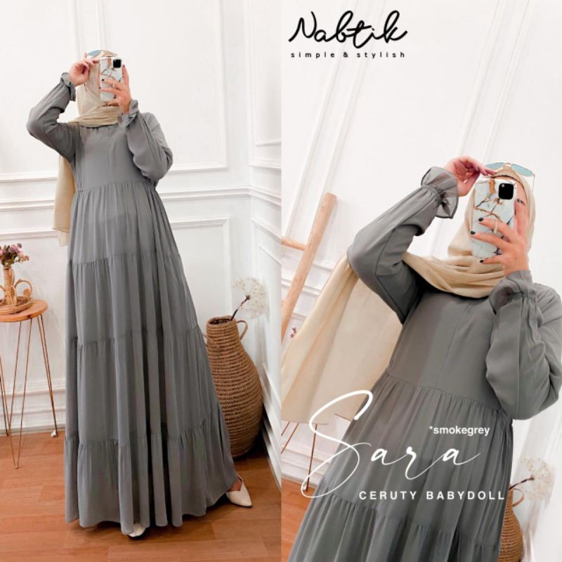 GAMIS MUSLIM CERUTY BABYDOLL PREMIUM SARA MAXY DRESS ORIGINAL NABTIK SOLO