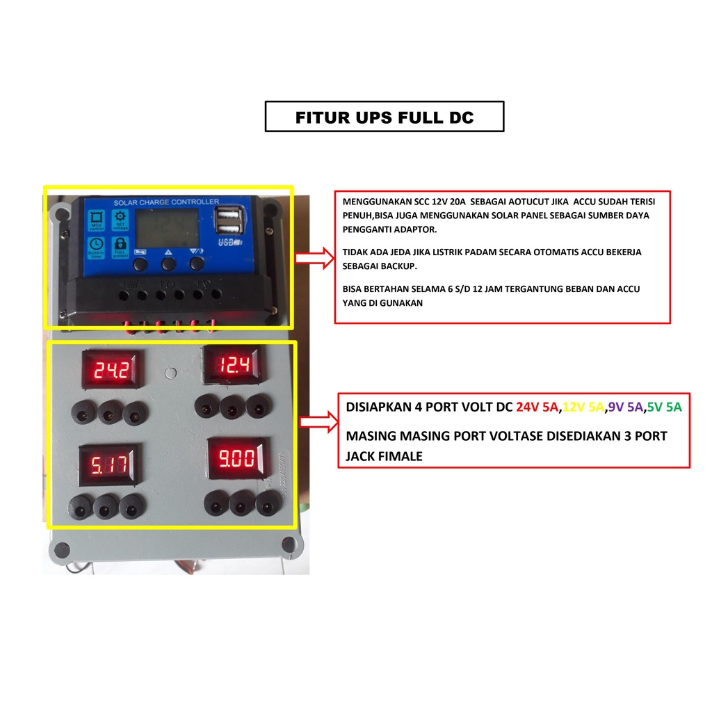 UPS DC 160W 24V 12V 9V 5V Auto Charging & Backup (Hotspot RT/RW NeT)