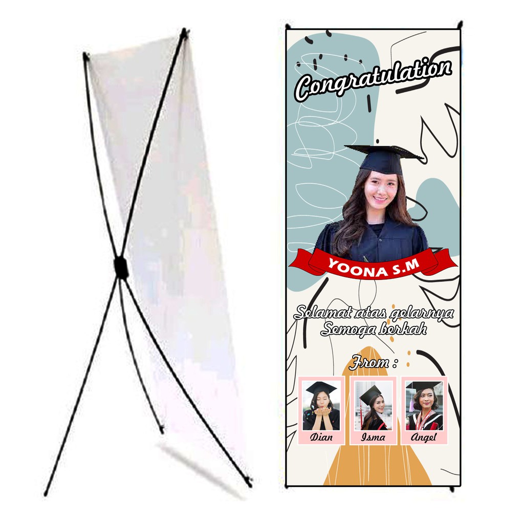 cetak xbanner + rangka spanduk promosi atau banner wisuda wedding 60 cm x 160 cm Free custom design grafis 1 jam jadi grosiramanah