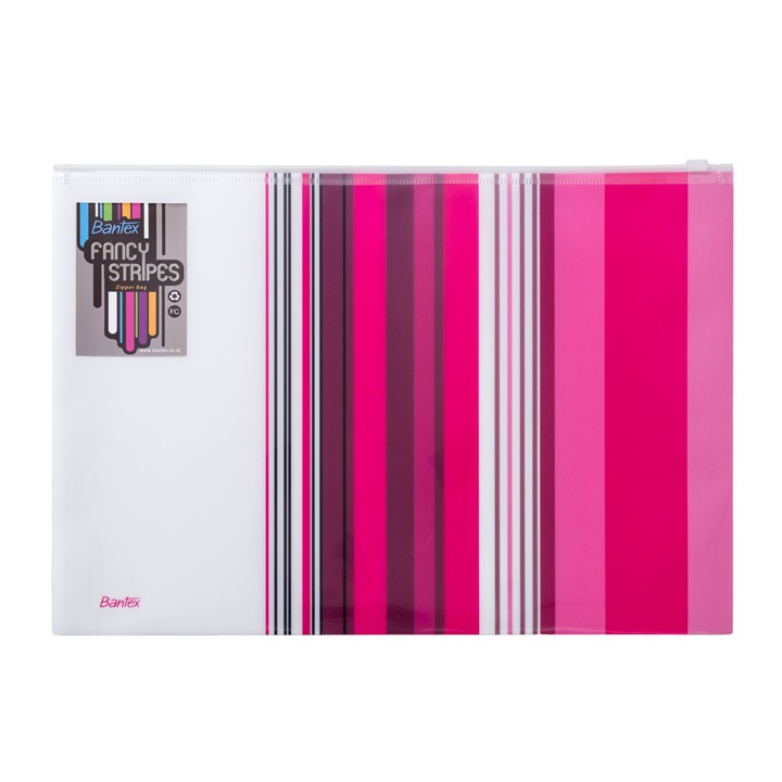 

[Zada] Bantex Fancy Stripes Zipper Bag Folio Pink 8075 19