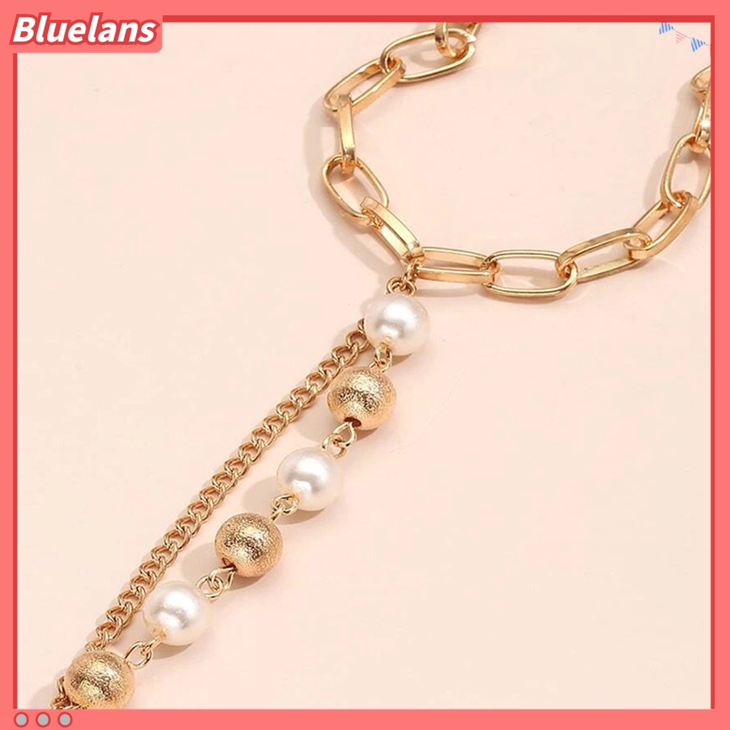 Set Gelang Tangan Bentuk Lingkaran Bahan Stainless Hias Mutiara Imitasi Untuk Wanita