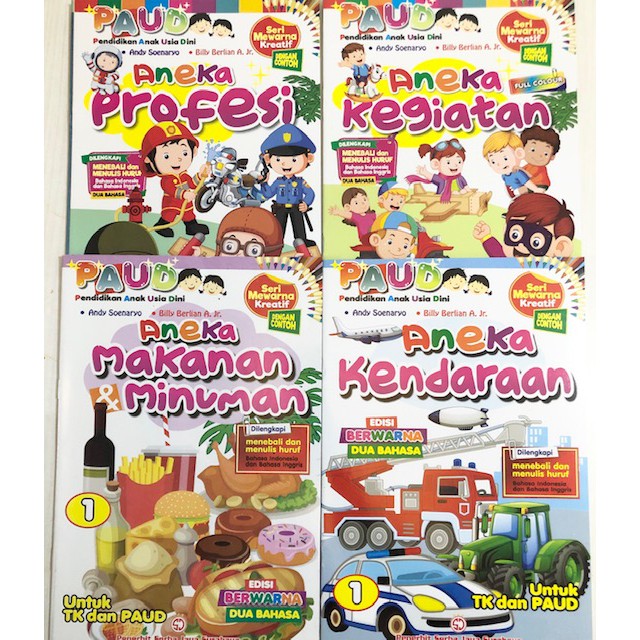 Buku Mewarnai Kreatif dengan Contoh Dua Bahasa untuk PAUD dan TK