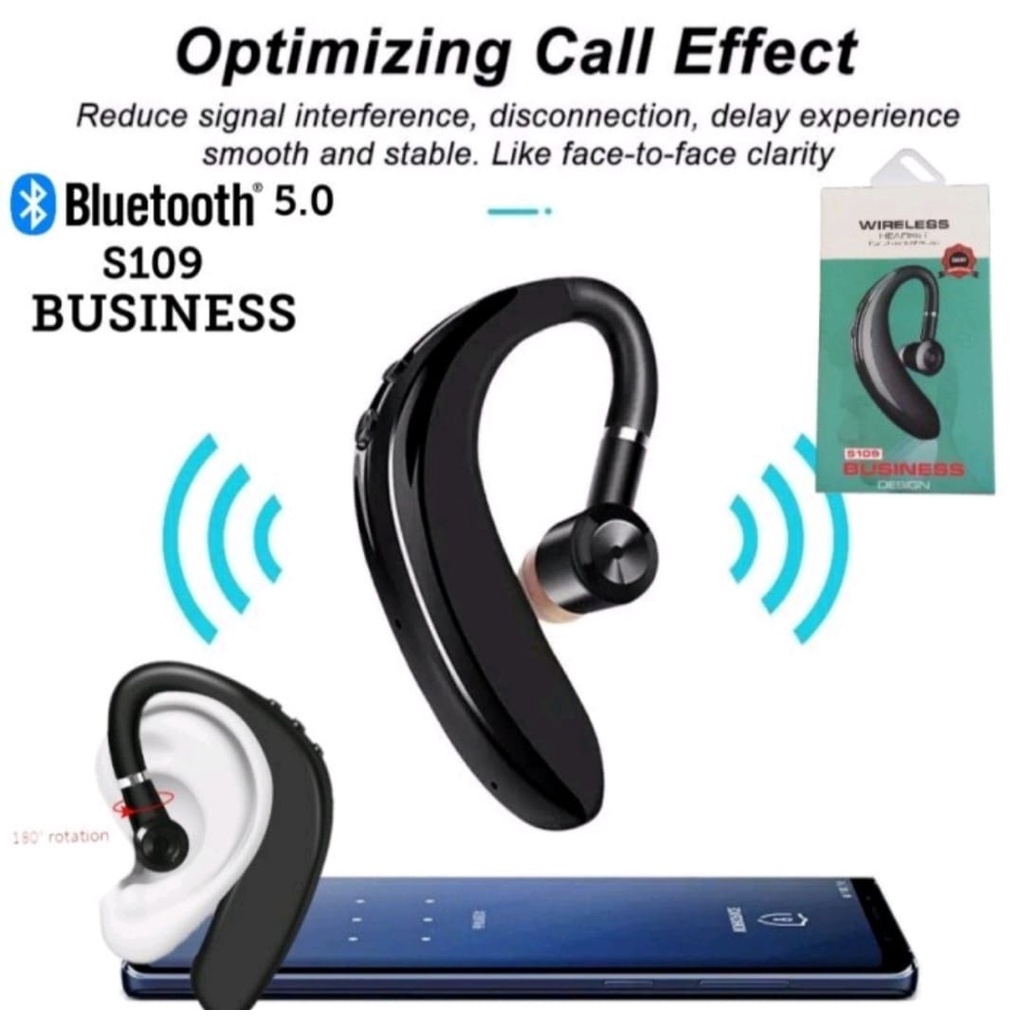 Headset-Handsfree-Earphone Bluetooth V5.0- Earphone Wireless S109 Business Nirkabel Dengan Mikrofon Kontrol Kebisingan-Best Quality