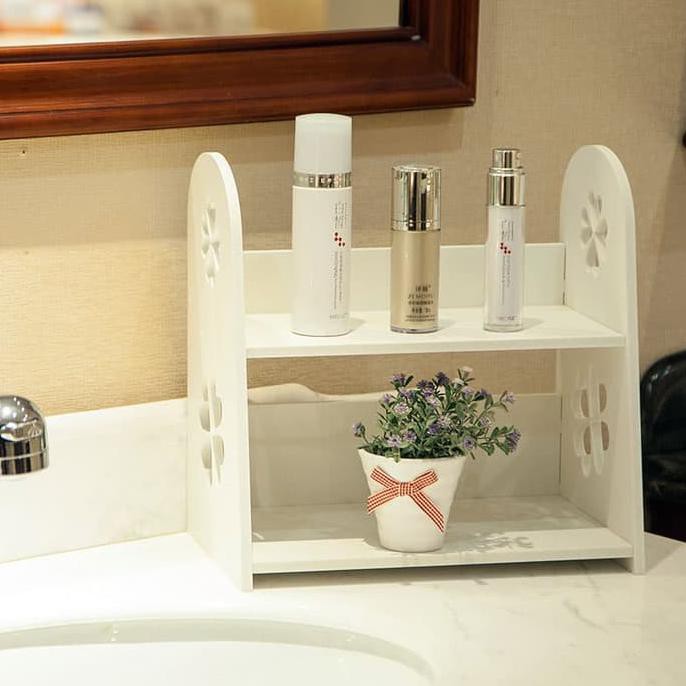 RAK GONDOLA / RAK MINIMARKET / RAK SUPERMARKET 5 LEVEL - MERAH RAK KOSMETIK BAHAN KAYU KOTAK KUAS MJ