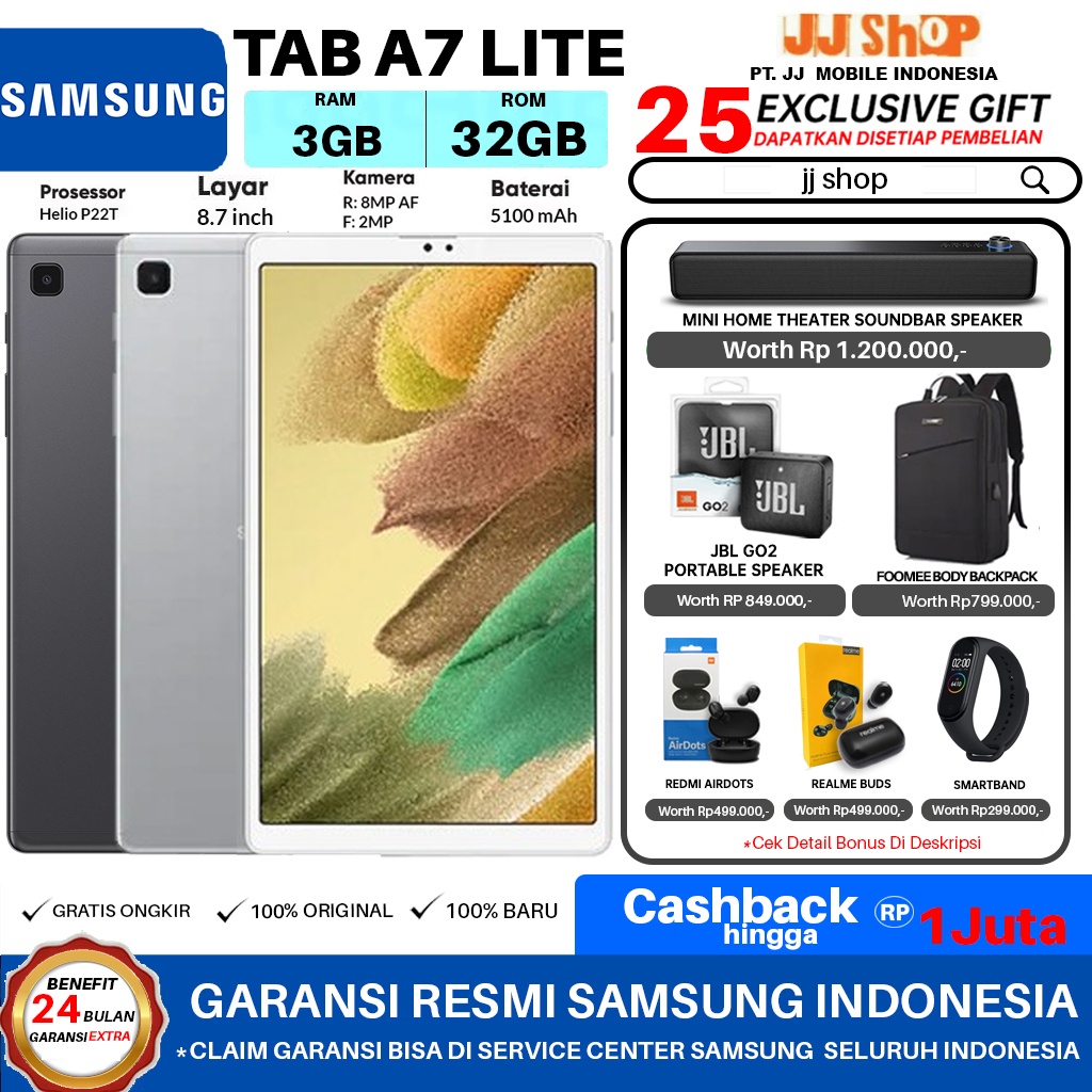 SAMSUNG GALAXY TAB A7 LITE 3/32 GB RAM 3GB ROM 32GB GARANSI RESMI