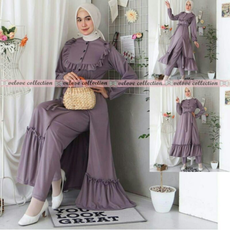 ST Set Stelan Atasan Tunik Celana Voxy Vanessa