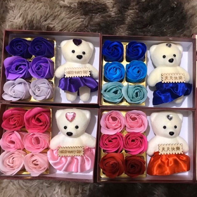Box Flower Soap Boneka Teddy Buket Bunga Mawar Sabun Valentine Wangi Parfum Mobil Souvenir Wedding