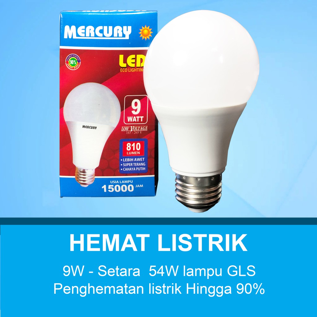 MERCURY LIGHTNING 9W Bohlam LED A Bulb Lampu LED 9 Watt 9 W GARANSI 3 THN ORIGINAL