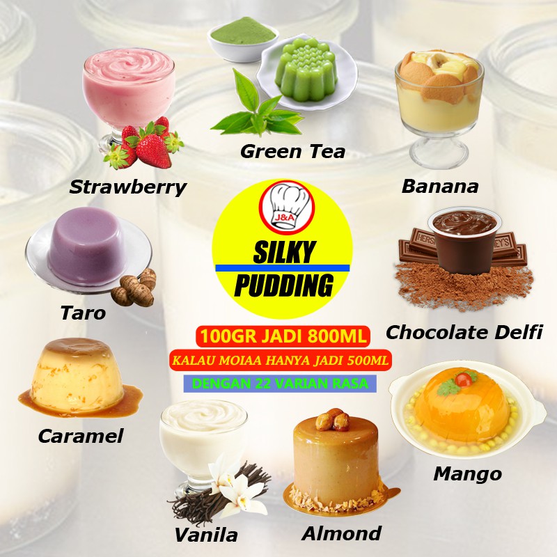 

JADI 800ML- Premix PUDDING SILKY PUDDING 100GR BUBUK PUDING SUTRA SEDOT NUTRIJEL FORISA MOIA