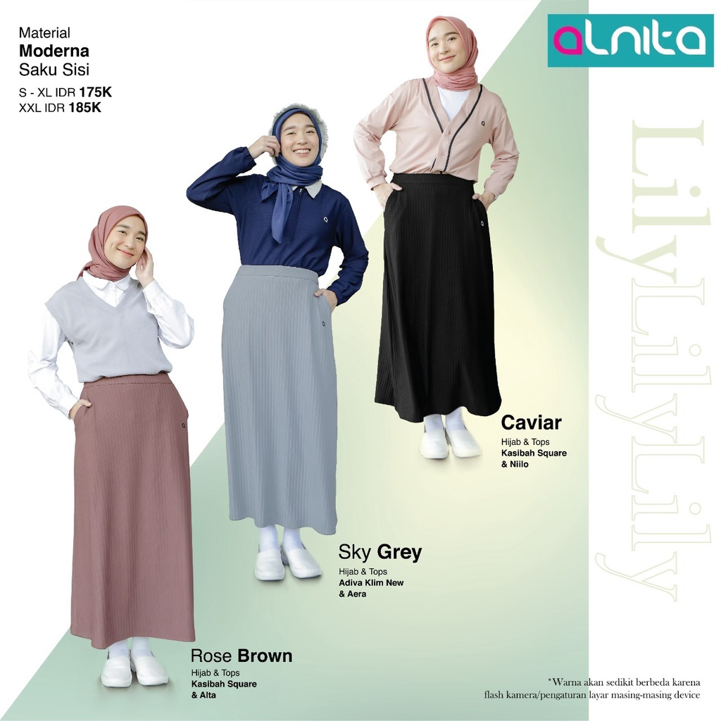 Alnita ROK Lily Bawahan Wanita Skirt Panjang Polos Casual Outfit