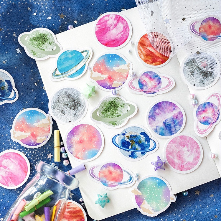 45pcs/set Colorful Diy Handmade Planet Motif Stickers For Notebook/Mobile/Refrigerator Decoration