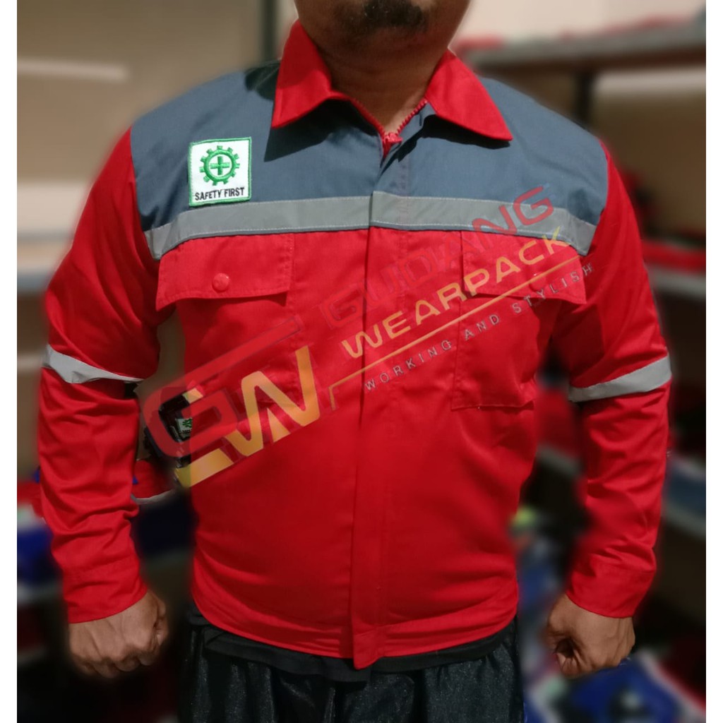 WEARPACK ATASAN Gudang Wearpack - Baju Kerja Seragam Proyek Warna Merah Abu