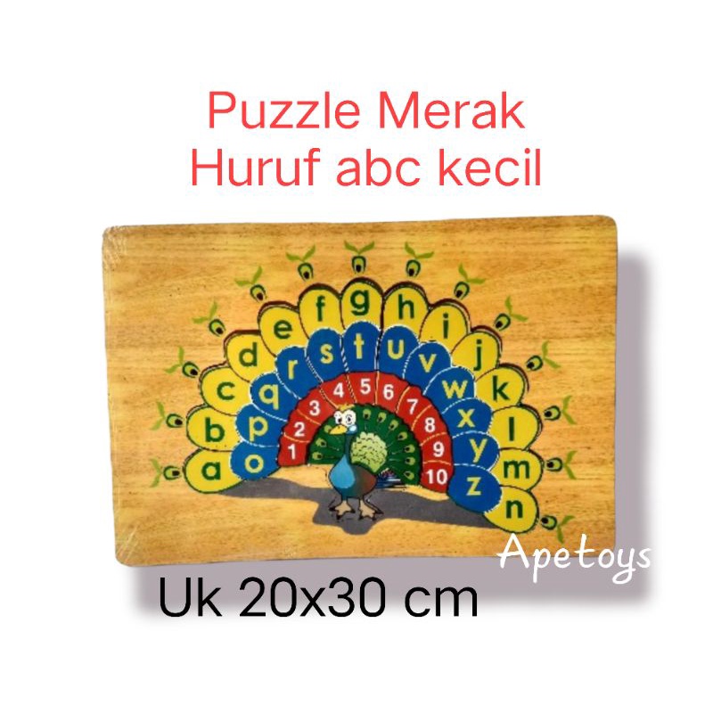 Puzzle Kayu Mainan Edukasi Puzzle Merak alphabet Huruf Kecil