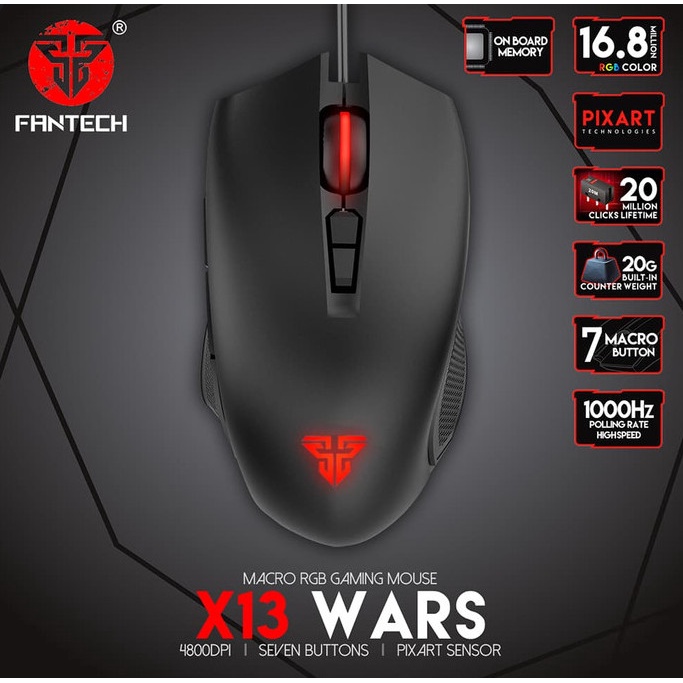 Mouse Gaming Fantech X13 Wars Macro RGB Black