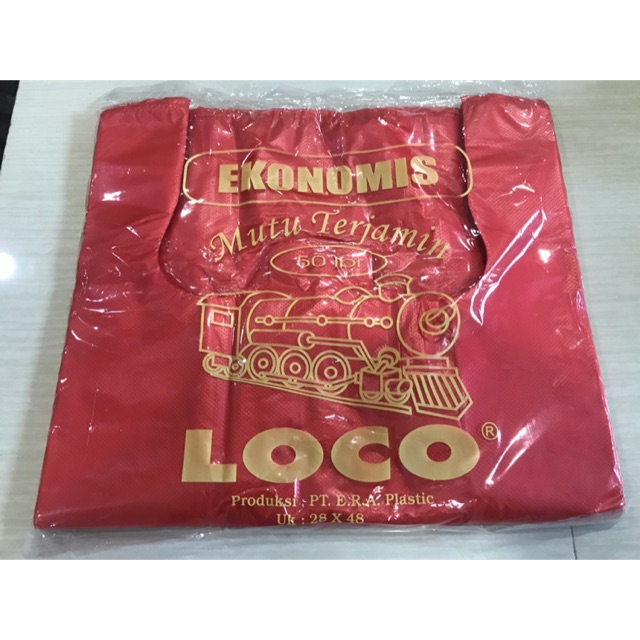 Kantong plastik asoi LOCO EKONOMIS MERAH ukuran 28x48 isi 50 lembar