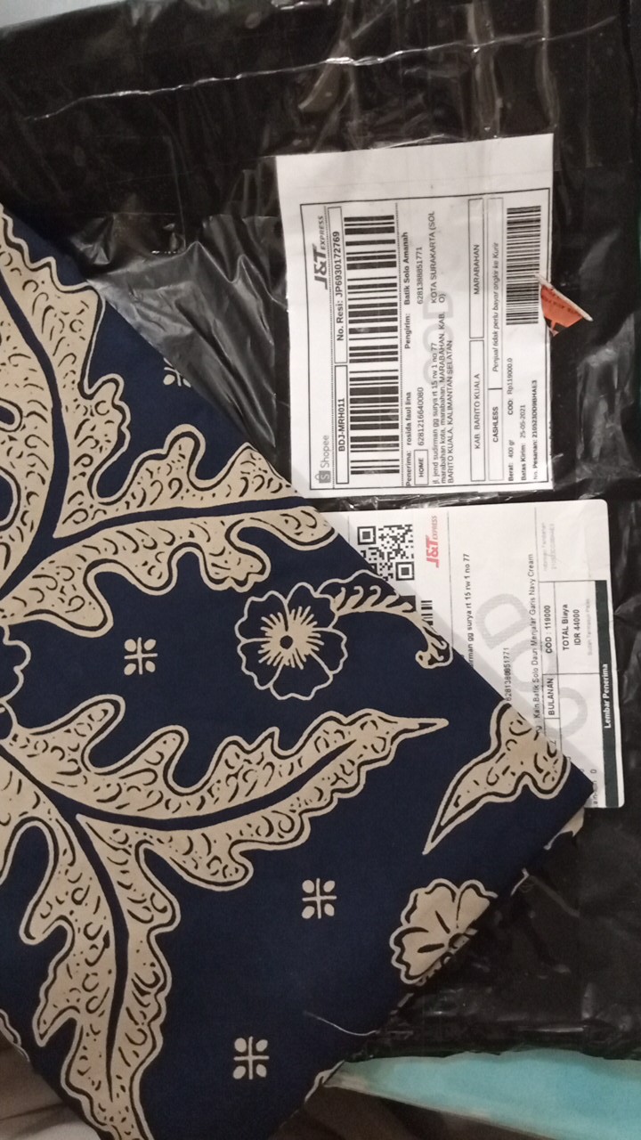 Kain Batik Solo Daun Menjalar Garis Navy Cream Sanforized Batiksoloamanah 105.000