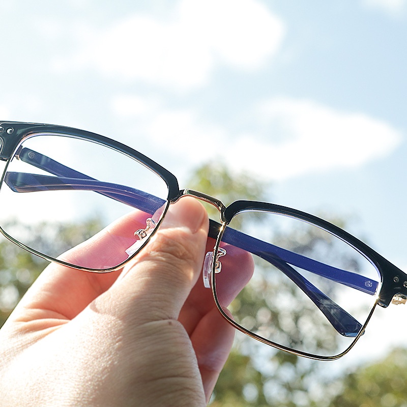 (YUZHU) Vintage Fashion Logam Setengah Bingkai Anti Cahaya Biru Kacamata Mode Baru Photochromic Grey Sunglasses