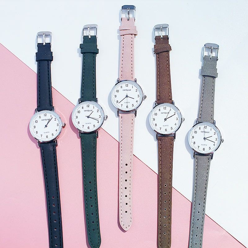 Jam Tangan Casual Gaya Retro Korea CandyCat Untuk Wanita Strap PU / Jam Tangan Wanita Casual