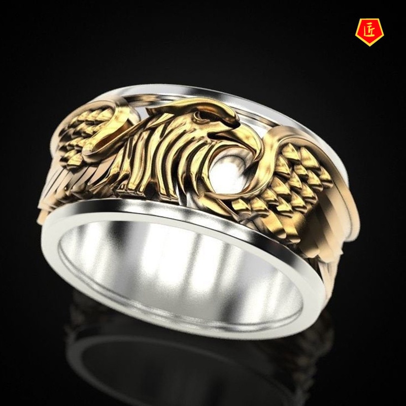 [Ready Stock]Domineering American Eagle 18K Two-Tone Ring for Men