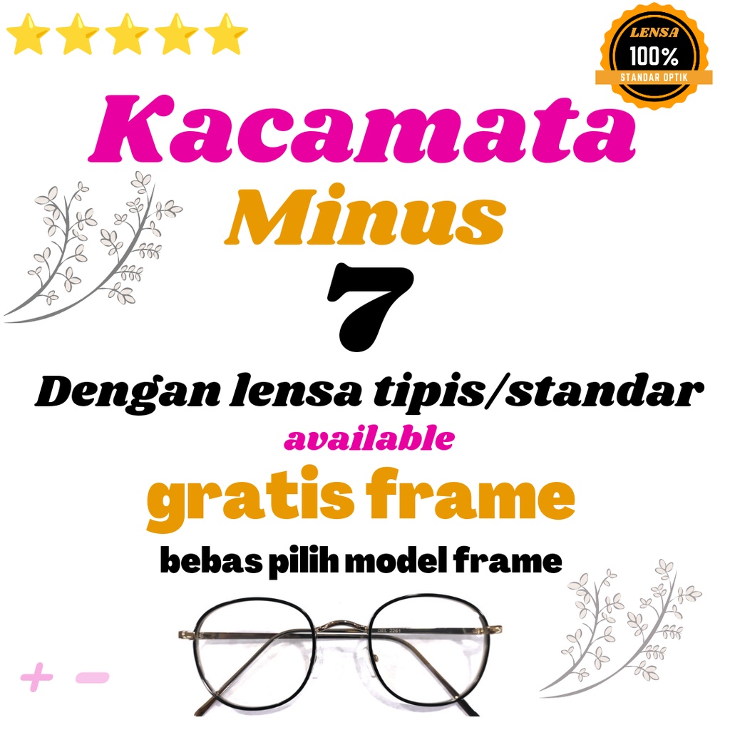 COD Kacamata Minus –7 Dengan Lensa Tipis Hi Index 1.67 Standar Optik Gratis Frame