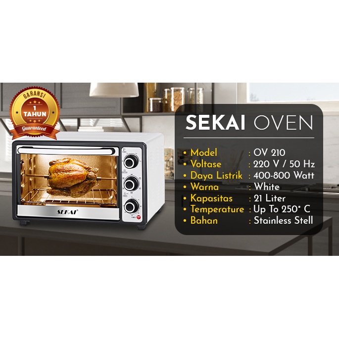 SEKAI Oven Listrik Low Watt Kapasitas 21 Liter Pemanggang Makanan Rotisserie - OV 210 21L