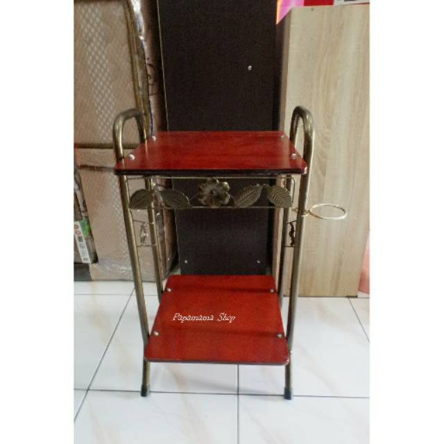 Rak serbaguna Meja  dispenser bahan kayu kaki stainless  