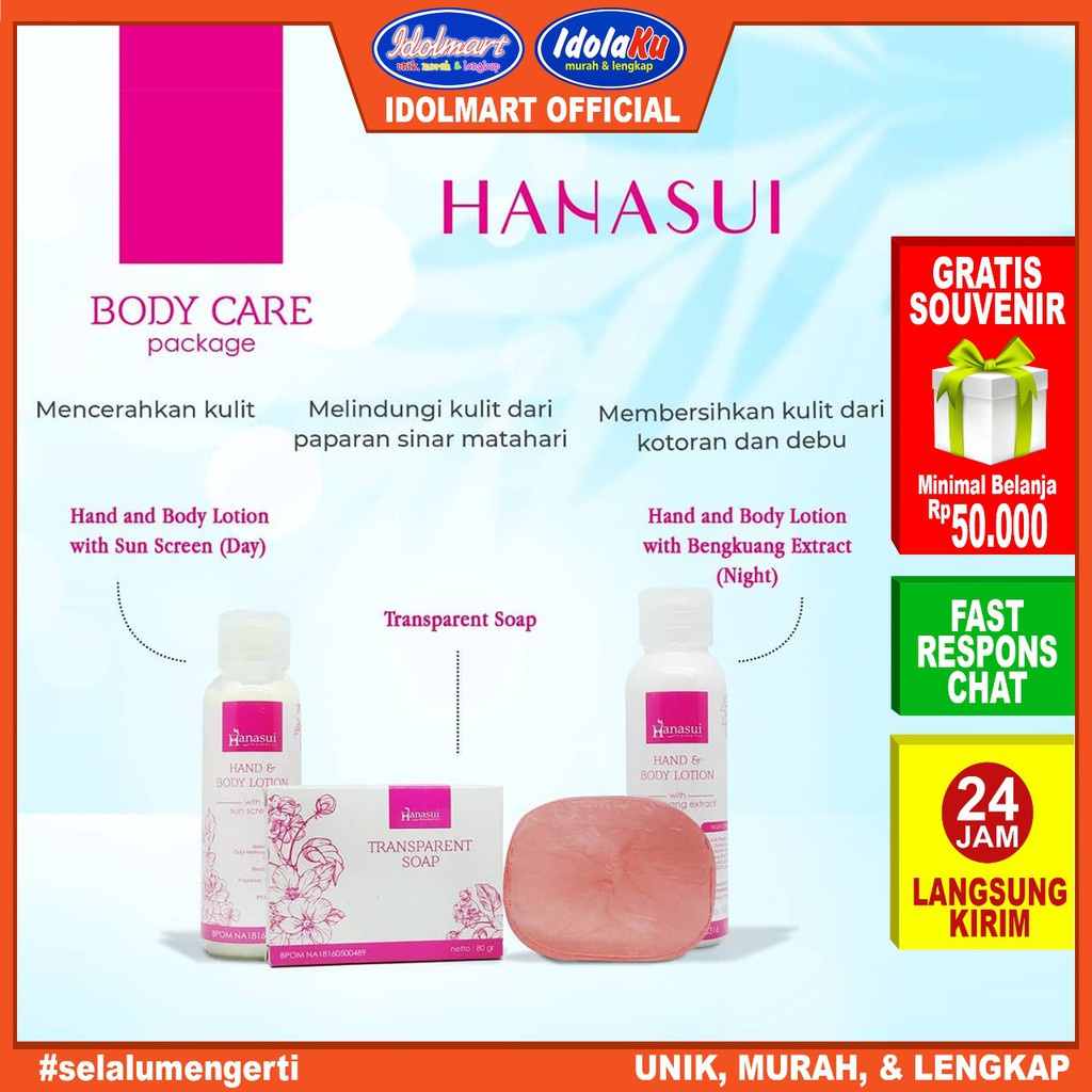 IDOLAKU HANASUI  Body Care 3in1 / Paket Lotion Hanasui / Original Bpom