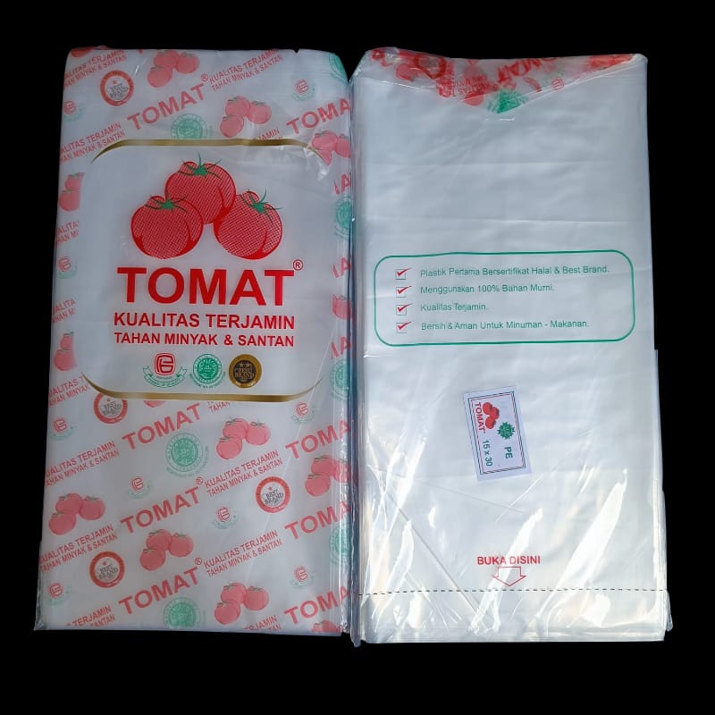 Plastik PE merk TOMAT uk 15X30 / Plastik Bening Murah / Plastik Es Mambo / Plastik Es gula minyak/Kantong Plastik PE, kantong Gula, Plastik ES, plastik kiloan (semua ukuran)