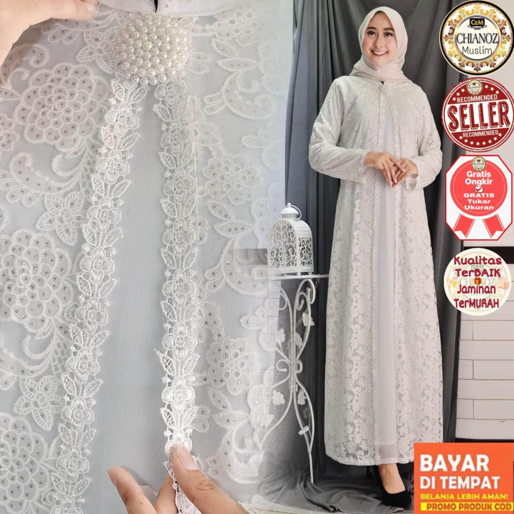 TM CHIANOZ Gamis Hitam Putih FULL BRUKAT Couple Ibu Anak Mewah Premium Dewasa Anak Sifon Ceruti