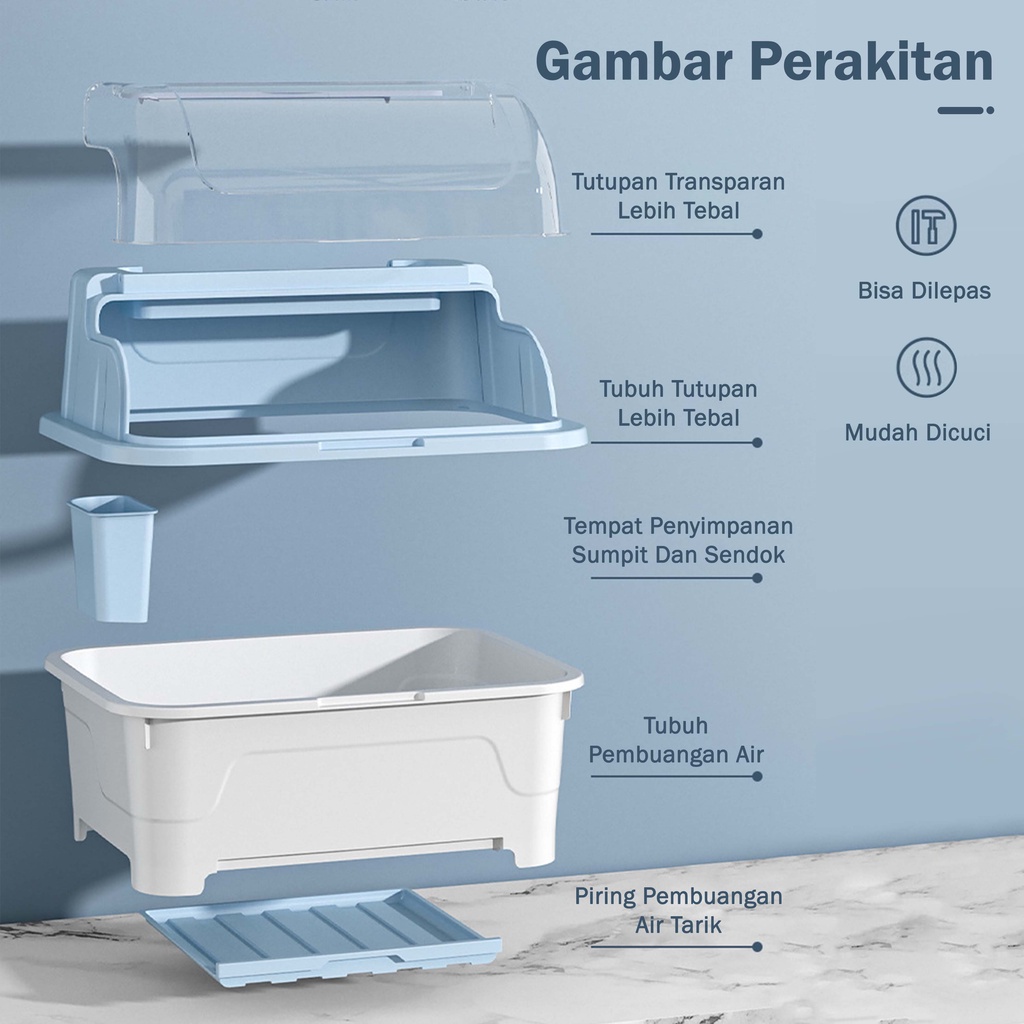 Rindu.Star-Rak  Pengering Air Mangkok rak piring plastik Dengan Tutup Rak Piring/Mangkok/Sendok/Garpu Rak Dapur