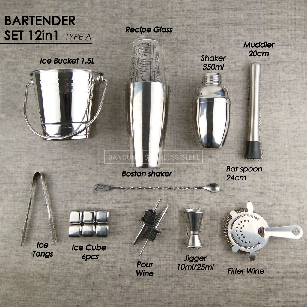 Bartender set 12pcs bar tender mixer cocktail shaker stainless steel