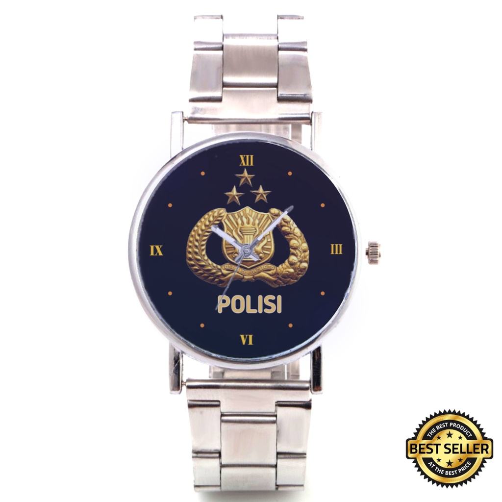 Jam Tangan Stainless Steel POLISI POLRI Custom Keren Besi Rantai Murah Meriah Unik Viral Aesthetic K