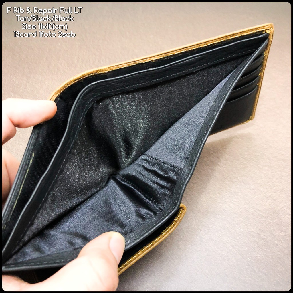 dompet kulit F rib &amp; repair FULL LT tan black black replica bahan kulit sapi asli