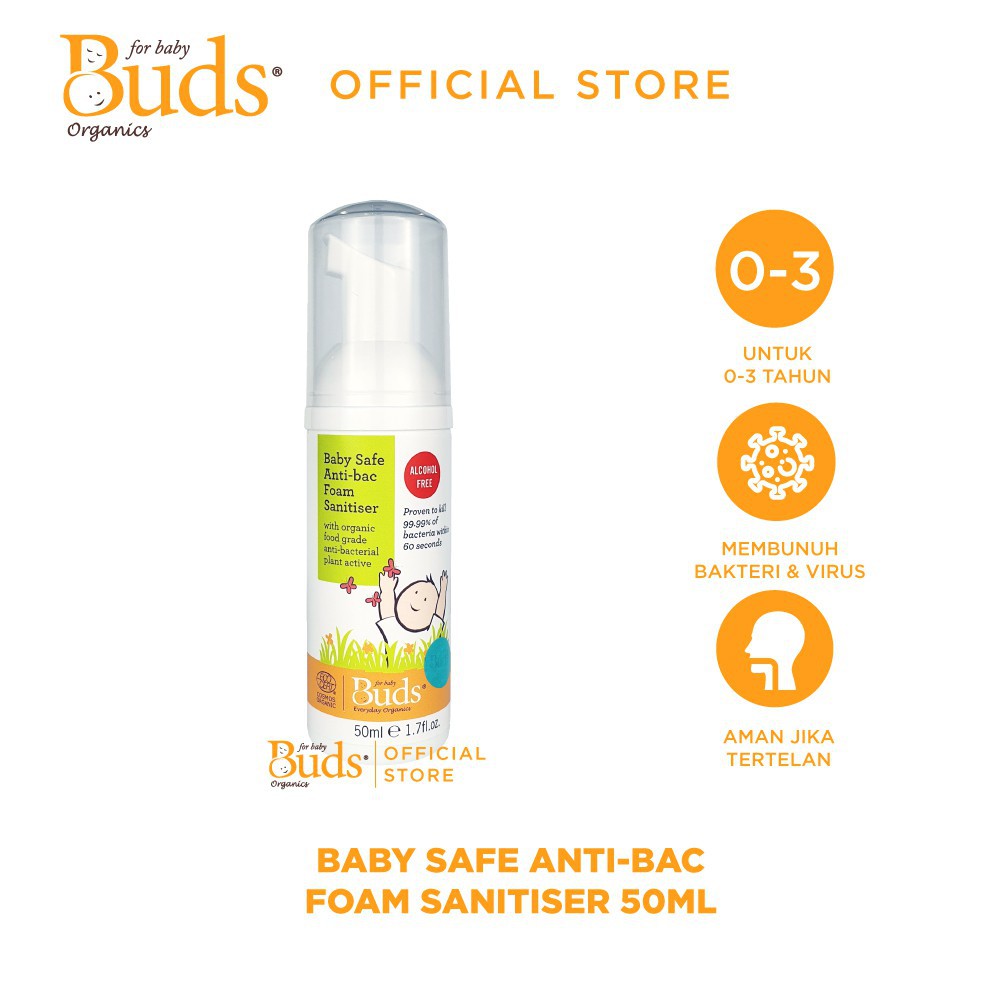 Buds Organics BEO - Baby Safe Antibac Foam Hand Sanitizer 50ml - Hand Sanitiser Organik