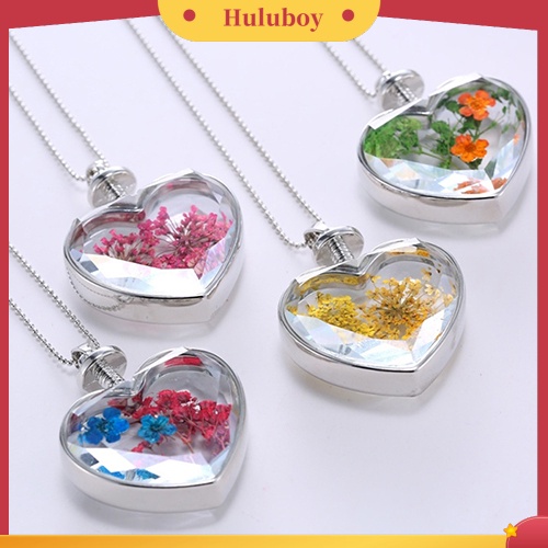 Hu Hu Hu Hu Hu Alat Bantu Pasang Kacamata♡ Kalung Dengan Liontin Kaca Bentuk Hati Aksen Bunga Kering Untuk Wanita