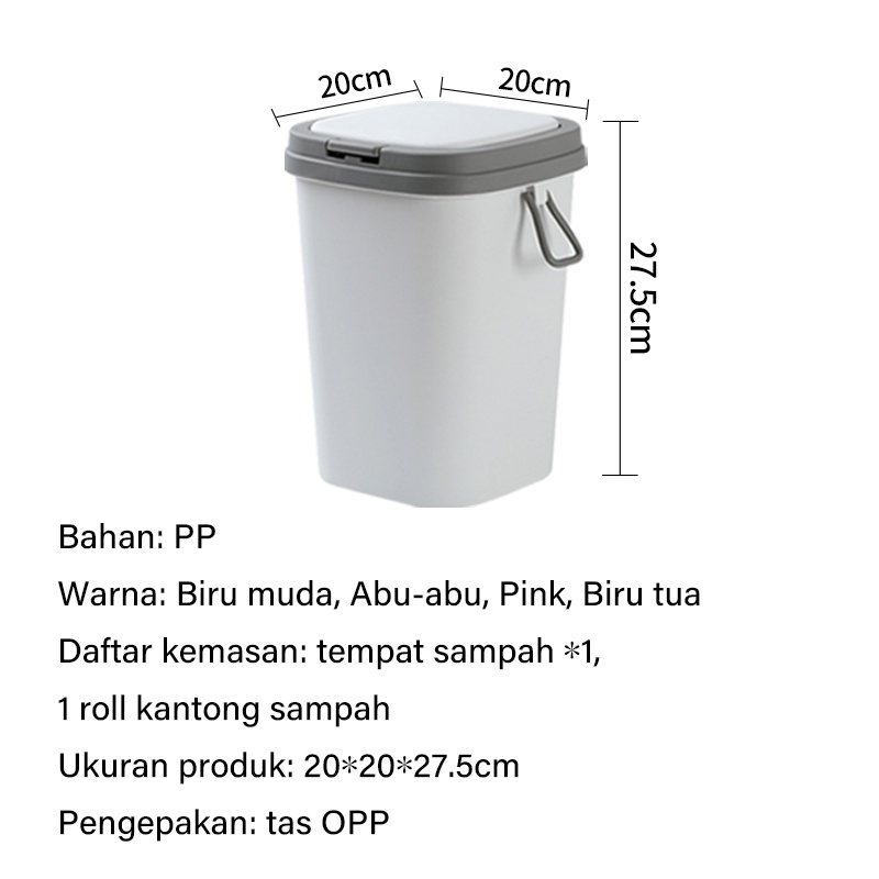 Letyeah &amp; Kaizenliving Tempat Sampah Plastik Dengan Tutup / Tong Sampah Rumah Dan Dapur Portable /Trash Bin 8L