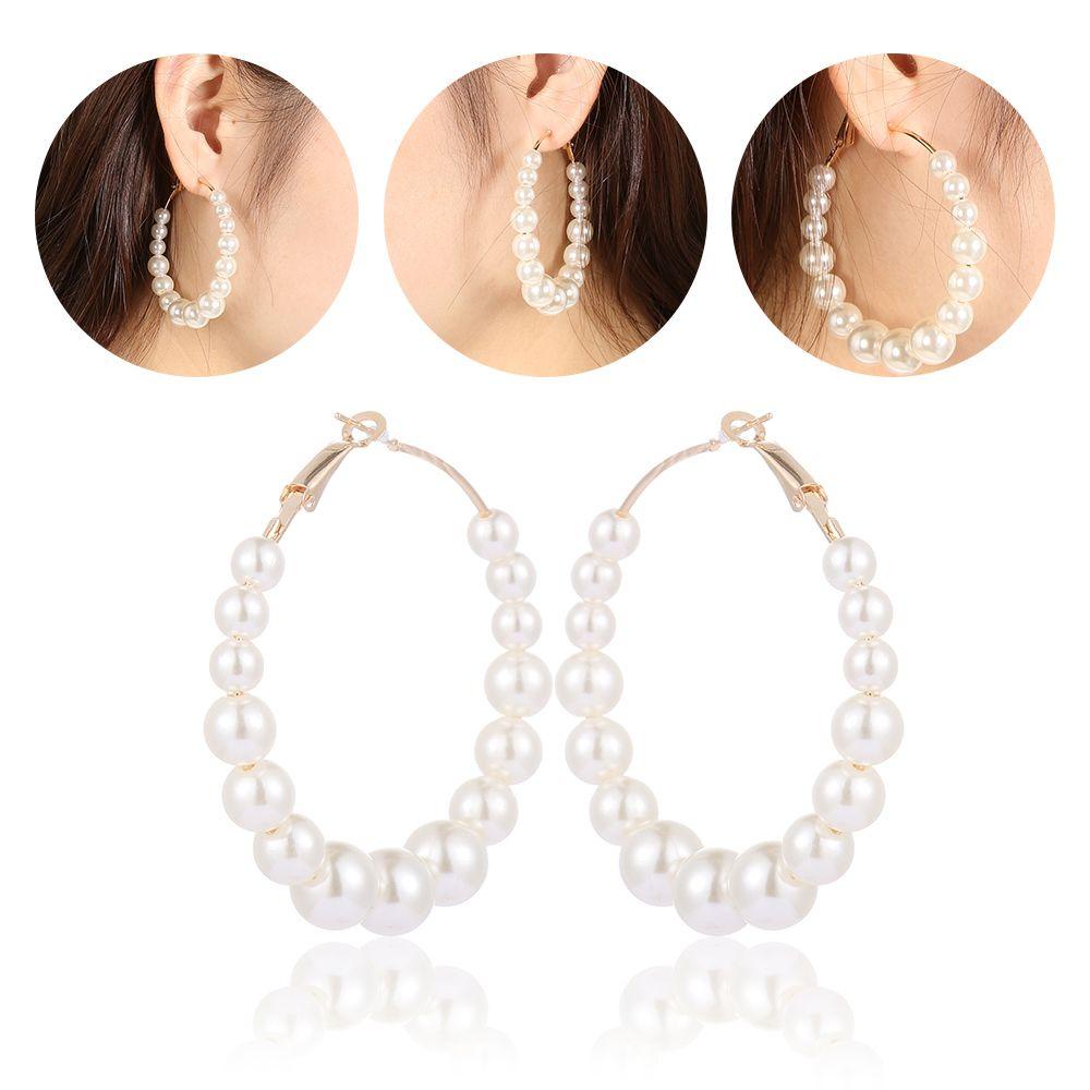 Lily Pearl Hoop Earrings Perhiasan Pernikahan Pertunangan Fashion Bentuk Bulat