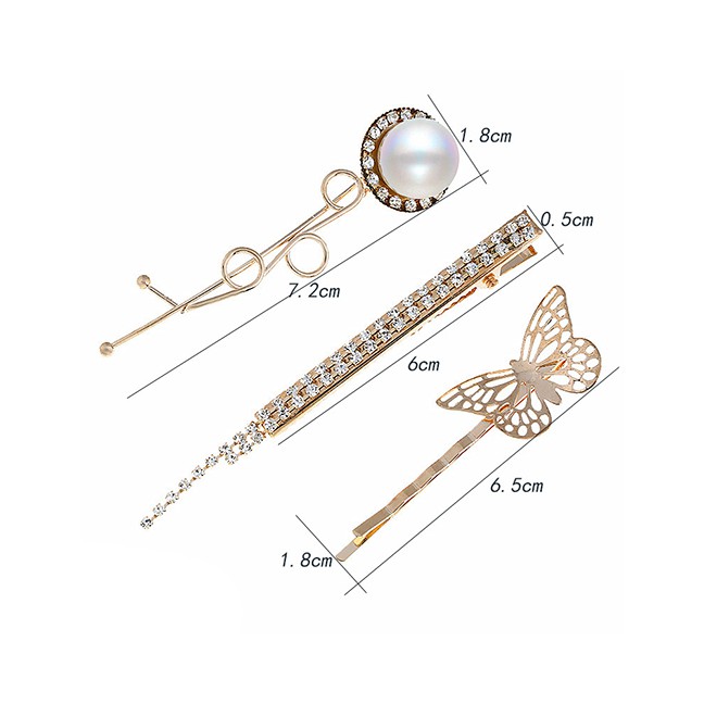 LRC Jepit Rambut Fashion Gold Alloy Pearl Diamond Butterfly Hair Clip Set F62010