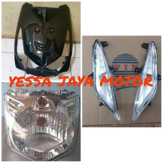 Tameng depan satu set plus lampu sen dan lampu depan beat karbu warna hitam