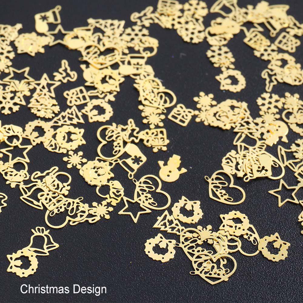 AUGUSTINA Agustina Kuku Glitter Payet Kaus Kaki Logam Santa Snowflake Pohon Natal Snowman 3D Nail Art Dekorasi