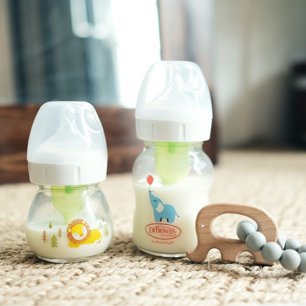 Dr. Brown's Glass Wide Neck Options+ Bottle with Cartoon Deco / Botol Susu Kaca