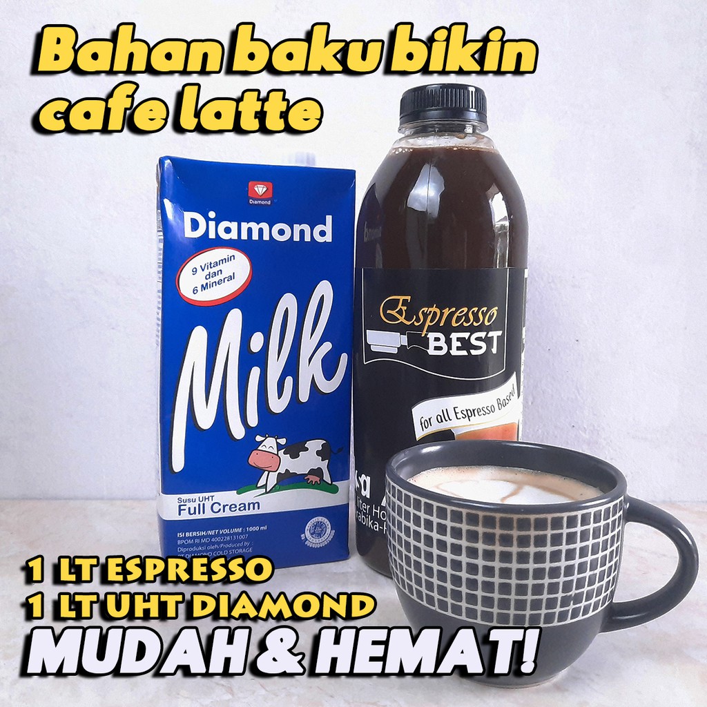 

paket BUAT bikin kopi susu: espresso cair murni + diamond fullcream UHT hemat !