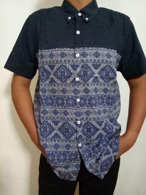 Kemeja Batik Panjang Songket Pria Cowo Kerja Kantor Hitam