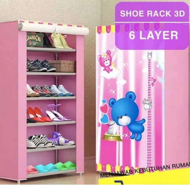 Rak Sepatu cover motif Rak susun tingkat 6 ruang portable Rak Sepatu cover motif Rak susun tingkat 6 ruang portable